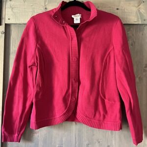 Vintage Talbots Red Sweater Cotton‎ Snap Front Size XL